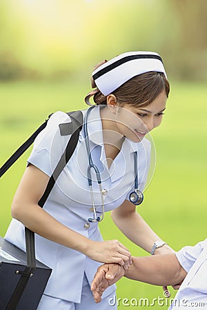 Field nurse in the wilderness,medical education, Stock Photo