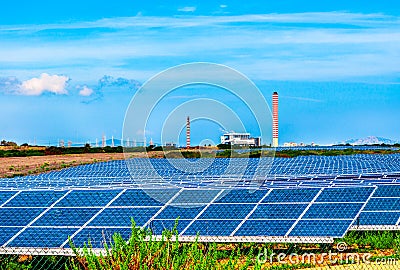 Field of photovoltaic panel in sunny day Stock Photo