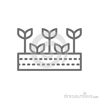 Field with plants, farmland, garden, agricultural landscape line icon. Vector Illustration