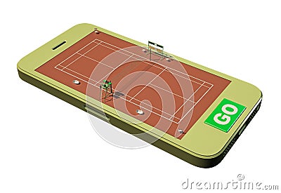 Field for playing tennis on the smartphone screen Stock Photo
