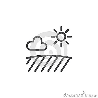 Field with sun cloud line icon Vector Illustration