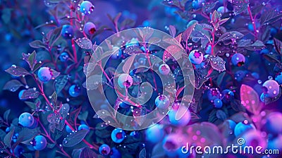 In a field of vibrant blueberry bushes a swarm of tiny robots work together to complete their assigned picking tasks Stock Photo