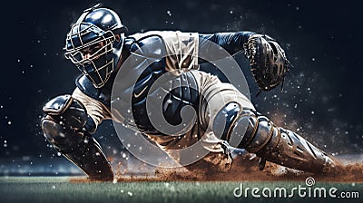 A fielder stopping a ball with a sliding save Hyper-reali created with generative AI Stock Photo