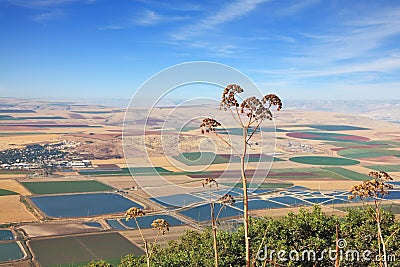 Fields, meadows and villages from the hill Gilboa Stock Photo