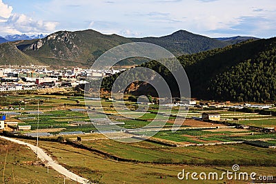 Fields and mountain Stock Photo