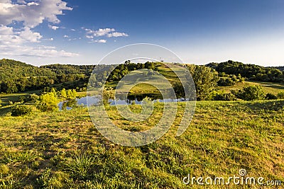 Fields in a rural landscape in an early summer evening, Ohio Stock Photo