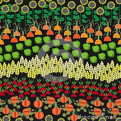 Fields Seamless Pattern. Cartoon farming landscape. Stock Photo