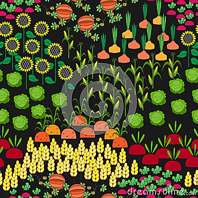 Fields Seamless Pattern. Cartoon farming landscape. Stock Photo