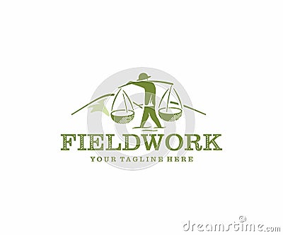 Fieldwork in countryside logo design. Farmer working in paddy field vector design Vector Illustration