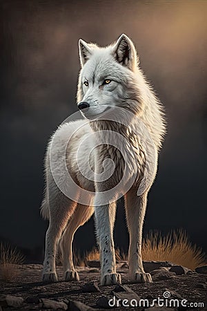 Fierce Arctic Wolf with Golden Eyes in Flawless Shape. Perfect for Wildlife Posters. Stock Photo