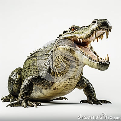 Fierce Crocodile Displaying Teeth Isolated on White. Generative ai Cartoon Illustration