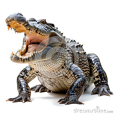 Fierce Crocodile Displaying Teeth Isolated on White. Generative ai Cartoon Illustration