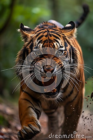 Fierce Encounter: Defying the Elusive Tiger's Top-Rated Bite in Stock Photo
