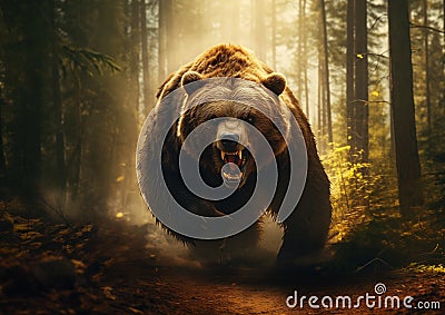 The Fierce Forest Monster: A Streaming Showdown of the Vicious B Stock Photo