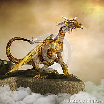 The fierce golden dragon Cartoon Illustration