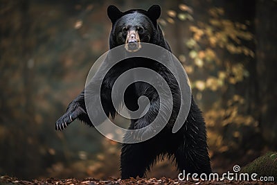 A fierce and intimidating Black Bear standing on its hind legs, showing off its fierce and intimidating nature. Generative AI Stock Photo