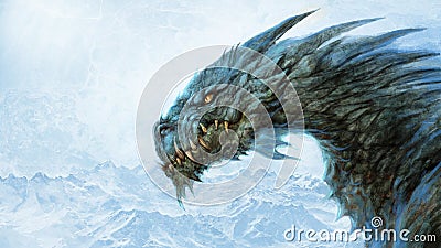 Fierce ice dragon head - digital illustration Cartoon Illustration