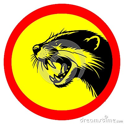 Fierce otters warning sign red yellow round background Stock Photo