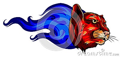 Fierce panther head among fire flames blazing leopard vector profile design Vector Illustration