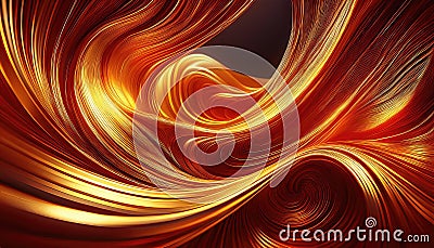Fiery Abstract Wave Molten Gold Threads Ripple and Twist in a Mesmerizing 3D Render, Transforming the Dynamic Canvas with Intense Stock Photo