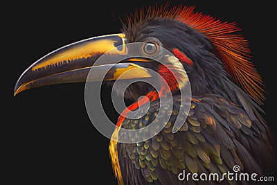 Fiery billed Aracari bird toucan Stock Photo