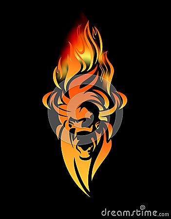 Fiery bison bull head vector outline portrait Vector Illustration