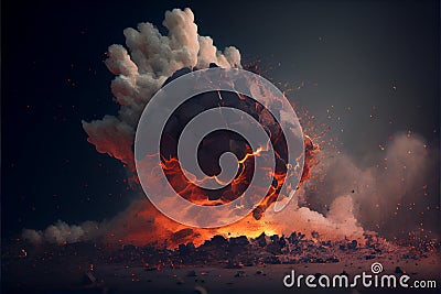 Fiery bomb explosion with sparks and smoke Stock Photo