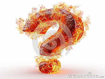 Fiery burning question mark on a light background Stock Photo