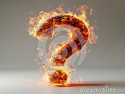 Fiery burning question mark on a light background Stock Photo