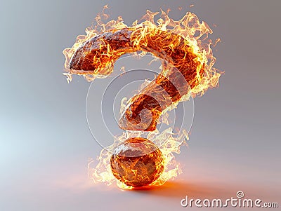 Fiery burning question mark on a light background Stock Photo