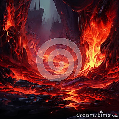 Fiery Chasms: Deep Abysses Filled with Incandescent Flames Stock Photo
