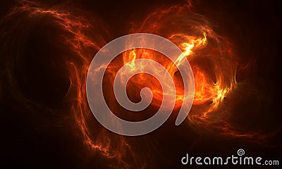 Fiery cloud on black. Fire ball rushing. Magic and fantastic artistic digital composition. Cartoon Illustration