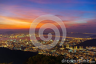 Fiery Dawn Upon Penang Island Stock Photo