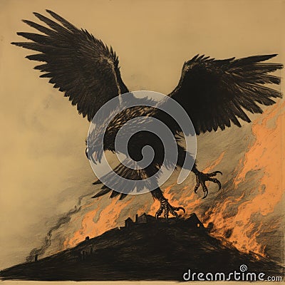 Fiery Eagle: A Dramatic Drawing By Alfred Kubin For Cumbia Band's Cover Disc Stock Photo