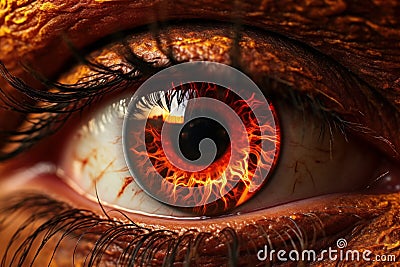 Fiery Eye closeup fire. Generate Ai Stock Photo