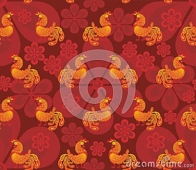 Fiery fantastic cockerel pattern Vector Illustration