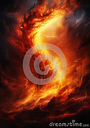 Fiery Fire Dragon Flying Sky Background Trees Angry Molten Breat Stock Photo