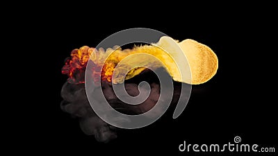 Fiery flame, 3d render. Realistic fire. Flying Fireball with smoke Stock Photo