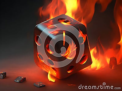 Fiery Gambles: Ignite Your Passion with Striking Fire Dice Artwork Stock Photo