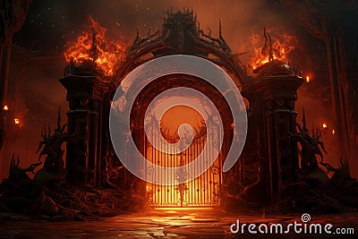 infernal passage engulfed in flames beckoning lost souls, Generative AI Stock Photo