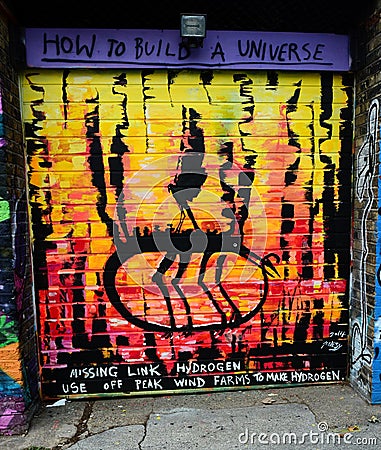 Abstract street art. How to build a universe. Editorial Stock Photo