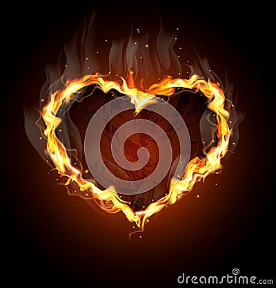 Fiery heart on a black background Vector Illustration