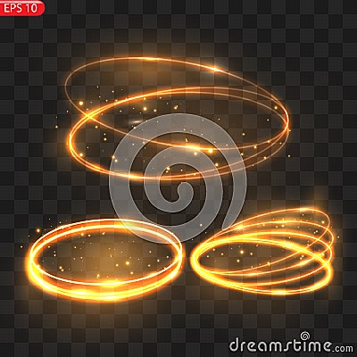 Fiery light circles glow effect, sparkling golden glitter Vector Illustration