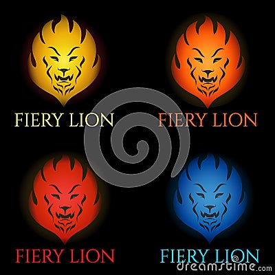 Fiery lion logo set Vector Illustration