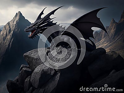 Fiery Majesty: Captivating Dark Dragon Image for Sale - Perfect for Iconic Designs and Popular Searches Stock Photo