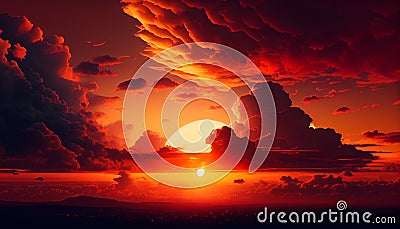 Fiery orange sunset Fantastic dramatic sky background Ai generated image Stock Photo