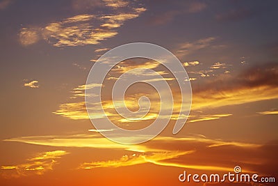 Fiery orange sunset sky. Stock Photo