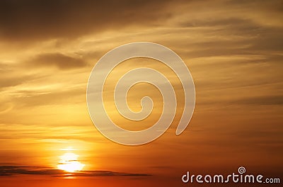 Fiery orange sunset sky. Stock Photo