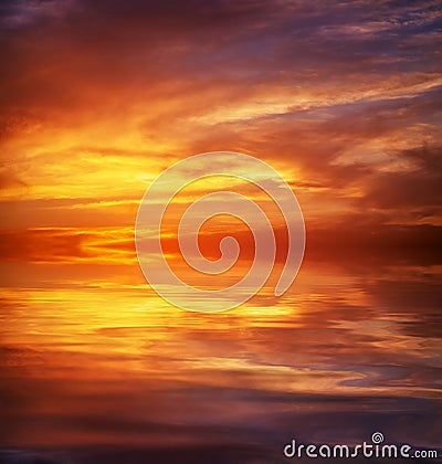 Fiery orange sunset sky. Stock Photo