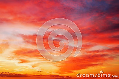 Fiery orange sunset sky. Stock Photo